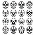 Lucha Libre Mexican wrestling masks - line black icons Royalty Free Stock Photo