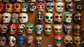 Lucha Libre wrestling masks on display at a souvenir shop in Lisbon, Portugal. Generative AI Royalty Free Stock Photo