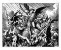 Lucifer`s Fall from Heaven - Michael and Other Angels Fight Against the Vanquished Angels vintage illustration