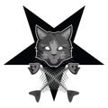 The Lucipurr - evil cat, pentagram and crossed fish bones Royalty Free Stock Photo