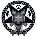 The Lucipurr - evil cat, pentagram and crossed fish bones