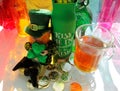 luck o the Irish, St Patrick's day lucky leprechaun, beer, gold coins, shamrocks Royalty Free Stock Photo