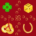 Luck symbols clover, hinese coins, dice and horseshoe vector pattern Royalty Free Stock Photo