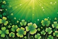 Luck Unleashed: Four-Leaf Clover Center Focus Against a Festive St. Patrick\'s Day Themed Background Illustration