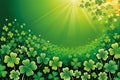 Luck Unleashed: Four-Leaf Clover Center Focus Against a Festive St. Patrick\'s Day Themed Background Illustration