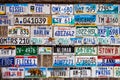 LUCKENBACH, TX - JANUARY 11, 2018 - Various old license plates d