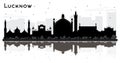 Lucknow India City Skyline Silhouette with Black Buildings and R