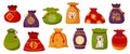 Lucky bags. Cute traditional asian gift with ribbons, holiday festival asian colorful gift bags, decorated with korean symbols.