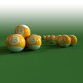 Lucky billiard balls on a green felt table Royalty Free Stock Photo