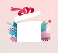 Lucky box, opened white present box with red ribbon. Sale concept design, give away promotion. Vector illustration