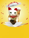 lucky cat japanese doll ingot mean symbol good luck charm, gift white red figurine known maneki neko. Royalty Free Stock Photo