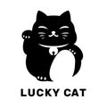 Lucky cat logo, black and white color, minimal design. Royalty Free Stock Photo