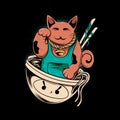 lucky cat with noodles for t-shirt design and print Royalty Free Stock Photo