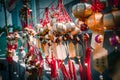 Lucky Chinese new year ornament amulets in a Hong Kong buddhist temple. Royalty Free Stock Photo