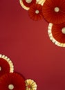 Lucky Chinese new year red background decoration with paper fan