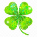 Lucky clover leaf in realistic style. Cartoon single shamrock. Beautiful artwork with gradient mesh. Vector illustration Royalty Free Stock Photo