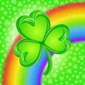 Lucky clover over rainbow. St Patricks Day shamrock vector illustration