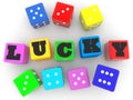 LUCKY concept on colored toy blocks between colored dice