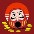 Lucky Daruma doll Japanese lucky charm cute cartoon vector illustration doodle style.