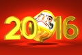 Lucky Daruma Doll And 2016 On Red Background