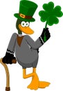 Lucky Duck Leprechaun Cartoon Character Holding A Leaf Clover