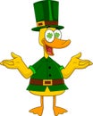 Lucky Duck Leprechaun Cartoon Character With Open Arms