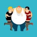 Lucky Fat guy and girls. Glutton Thick man and women. vect Royalty Free Stock Photo