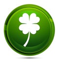 Lucky four leaf clover icon glassy green round button illustration