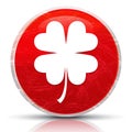 Lucky four leaf clover icon metallic grunge abstract red round button illustration Royalty Free Stock Photo