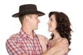 Lucky girl and a guy in stetson Royalty Free Stock Photo