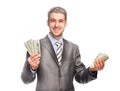 Lucky grey-haired man with money Royalty Free Stock Photo
