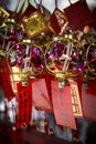 Lucky hanging ball decorations in A-ma chinese temple interior macau