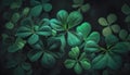 Lucky Irish Four Leaf Clover in the Field for St. Patricks Day. Close up of a bunch of green clover. Generative AI wallpaper