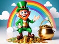A lucky Irish Leprechaun counting his stash of gold coins