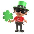 Lucky Irish punk rocker with spikey hair wearing a green leprechaun hat and holding shamrock, 3d illustration Royalty Free Stock Photo