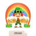 Lucky Leprechaun with a beer in front of a rainbow Royalty Free Stock Photo