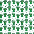 Lucky Leprechaun Hat and Clover Bouquet and decorative hearts around seamless pattern design concept