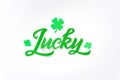 Lucky lettering decorated with cloverleafs.