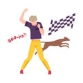 Lucky Man Celebrating His Win Playing Betting Sport, Man Won Money Prize in Dog Racing Flat Vector Illustration