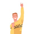 Lucky Man Celebrating Success and Victory Showing Horn Sign Gesture Feeling Excitement Vector Illustration