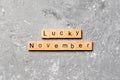 Lucky november word written on wood block. lucky november text on table, concept Royalty Free Stock Photo