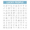 Lucky people icons, line symbols, web signs, vector set, isolated illustration