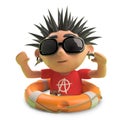 Lucky punk rocker with spiky hair has been saved with a life preserver, 3d illustration