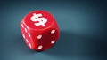 Lucky Red Die with Dollar Sign on Top Royalty Free Stock Photo