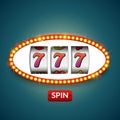 Lucky seven 777 slot machine. Casino vegas game. Gambling fortune chance. Win jackpot money