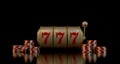 Lucky seven 777 slot machine. Vegas casino game. Chance of good luck in gambling. Royalty Free Stock Photo