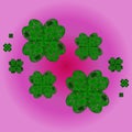 Lucky shamrocks on a clover with four leaves