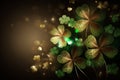 Lucky shamrocks with golden bokeh glitter. St. Patrick's Day background. Luck of the Irish. Four Leaf clover Royalty Free Stock Photo