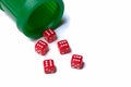 Lucky sixes spilled from dice cup Royalty Free Stock Photo