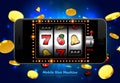 Lucky slot machine casino on mobile phone with light background